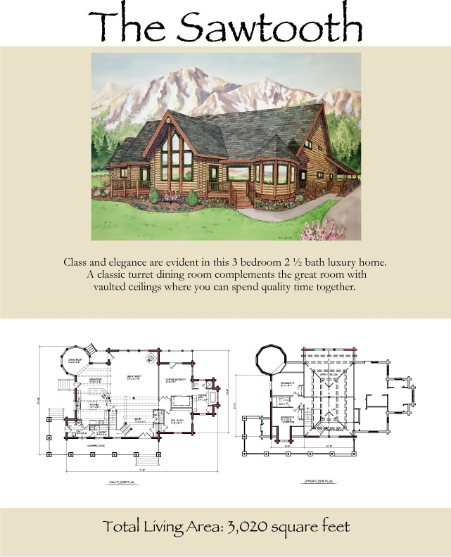 The Sawtooth elegant log home floor plan