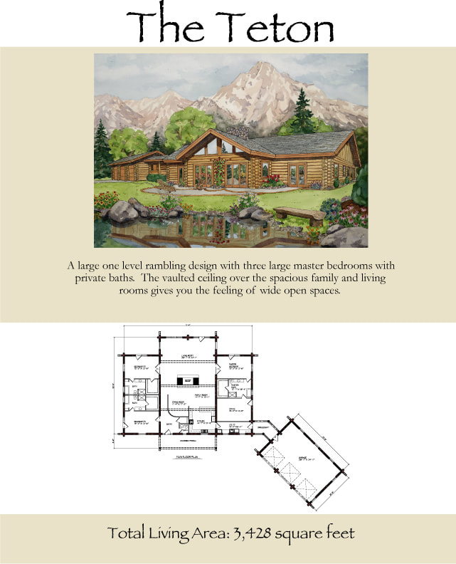 The Teton Log Cabin rambler floor plan